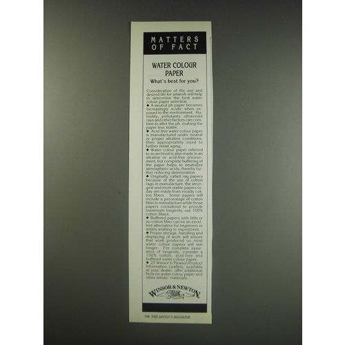 1991 Winsor & Newton Water Colour Paper Ad - Matters of Fact