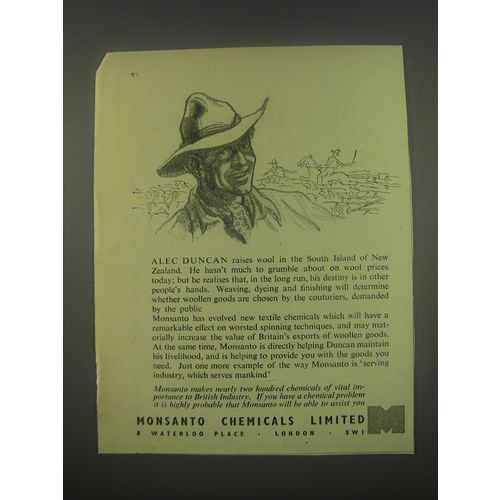 1949 Monsanto Chemicals Ad - Alec Duncan raises wool in Island of New Zealand