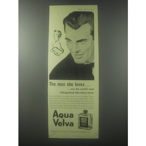 1954 Williams Aqua Velva After Shave Lotino Ad - The man she loves