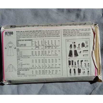 Simplicity 8788 Pattern 14 Dress Lined Jacket Sewing clothing