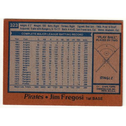1978 Topps baseball card 323 Jim Fregosi - Pirates