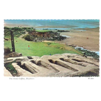 THE STONE COFFINS, HEYSHAM, LANCASHIRE unused vintage postcard by Bamforth =