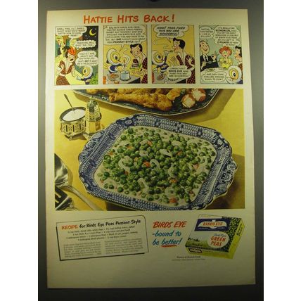 1949 Birds Eye Green Peas Ad - Hattie Hits Back