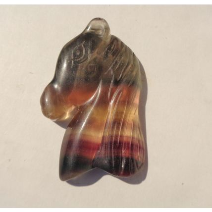 A Fluorite Horse Head Gemstone Touch Stone 1.75x1.125 Flat Back Energy Work