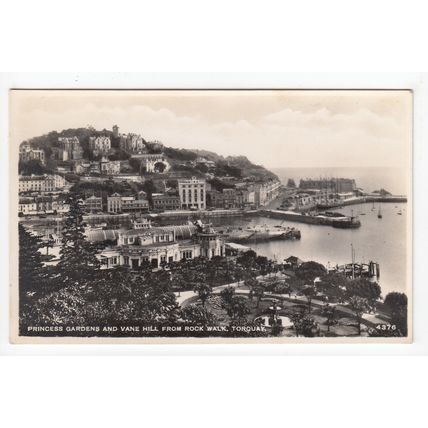 Princess Gardens and Vane Hill from Rock Walk Torquay Postcard RP Devon 4376