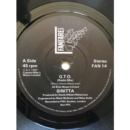 SINITTA - G.T.O. (UK 1987 7" VINYL SINGLE)