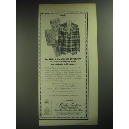 1974 Brooks Brothers India Madras Sportwear Advertisement