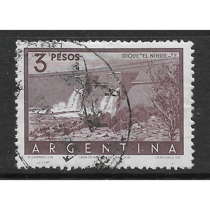 ARGENTINE REP 1942 3p PURPLE EL NIHUIL DAM SG 874 FINE USED#