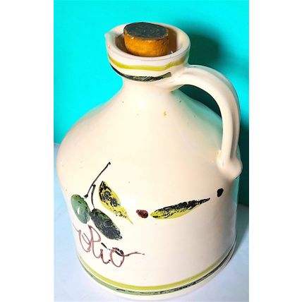 AN OLIVE OIL FLAGON - CREAM with OLIVES + LEAVES - 16 x 11 cm - GOOD CONDITION