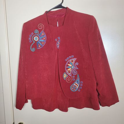 Vintage 80's City Girl Petites 3-Piece Embroidered Skirt Suit - Size Large
