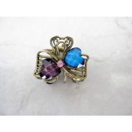 small mini metal heart shaped jeweled antique style bronze hair claw clip