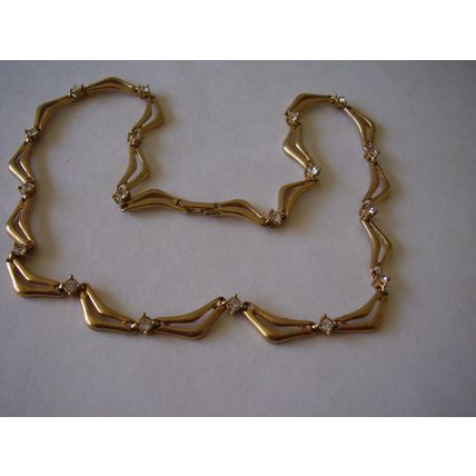 Vintage Avon Gold Plated Chevron Bar Link White Crystal Necklace Folding Clasp