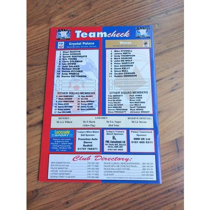 1995 FA Cup Quarter Final Programme & Ticket – Crystal Palace vs Wolves