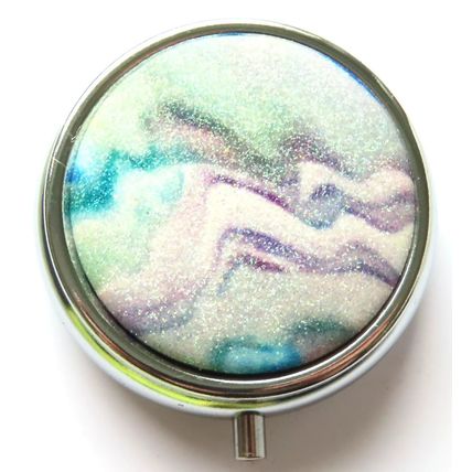 Glitter Pill Box Blue, White, Grey & Purple Swirls Round 2 CM Christmas Gift