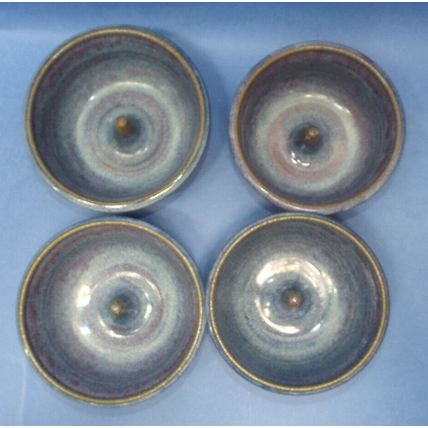 4 Blue Hand Spun Bowl Individual Apple Baking Dish Parrot Ranch Pottery Onion