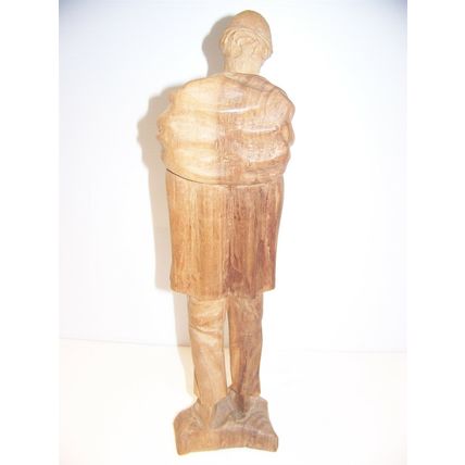 HAND CARVED WOOD SCULPTURE OLD MAN w/ STICK / CANE 16" TALL