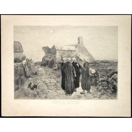EVENING IN FINISTERRE 1914 Émile Frédéric Salmon - Jules Breton ANTIQUE ETCHING