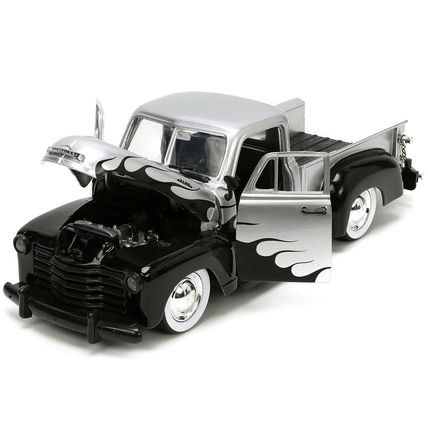 1953 Chevrolet 3100 Pickup Truck Silver Metallic with Black Flames with Extra...