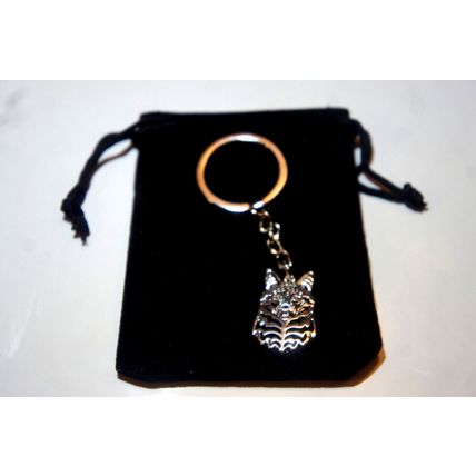 MAINE COON CAT KEY RING WITH KEY CHAIN & VELVET GIFT BAG
