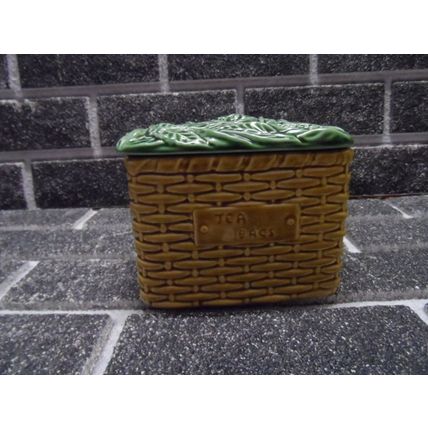 Vintage Sylvac Tea Bag / Tea Caddy Ceramic 1960's Wicker Basket Style