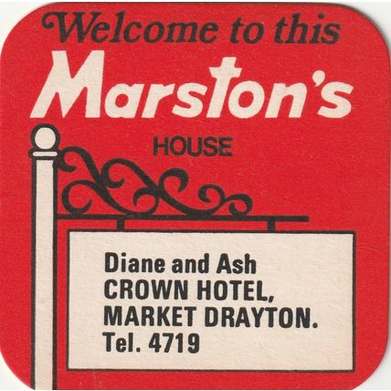 BEER MAT - MARSTONS BREWERY - CROWN HOTEL, MARKET DRAYTON -(Cat No 129) - (1979