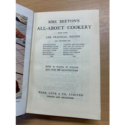 c1950 "MRS BEETON'S ALL ABOUT COOKERY" ILLUSTRATED HARDBACK BOOK (P4)