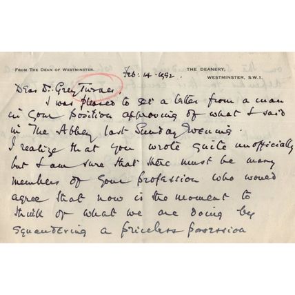 Alan Don Dean of Westminster National Portrait Gallery Hand Signed Letter