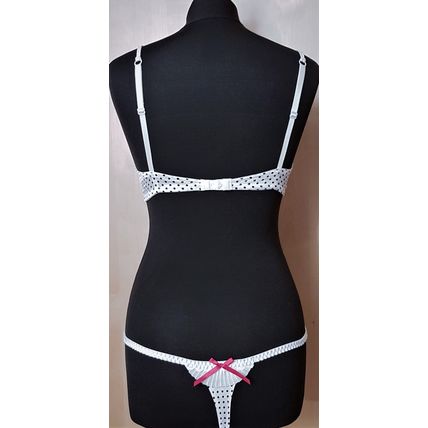 Polka Dot Satin Underwired Bra White Black Red Set 34C Small