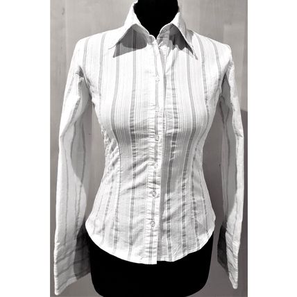 Morgan White Pinstripe Cotton Shirt Rhinestone Cufflinks 10 UK