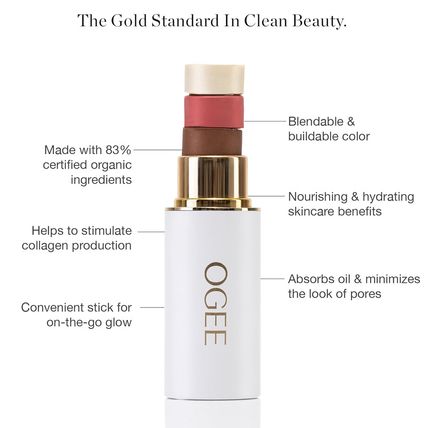 Ogee Sculpted Face Stick (CARNELIAN - SHEER LUMINOUS CORAL) Certified Organic Bl