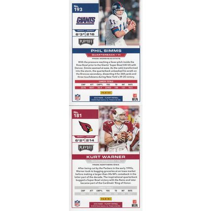 PHIL SIMMS & KURT WARNER AUTO 2016 GIANTS & CARDINALS HOF SB CHAMPION MVP QB'S