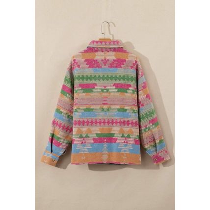 Pink Plus Size Aztec Printed Flap Pocket Shacket
