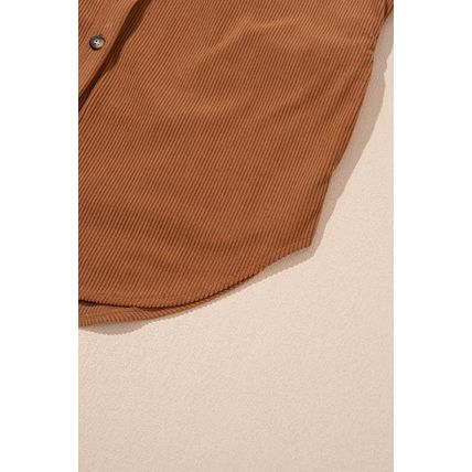 Cinnamon Corduroy Flap Pocket Button Up Round Hem Shacket