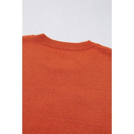 Orange Boo Knitted Pattern Ribbed Edge Drop Shoulder Sweater