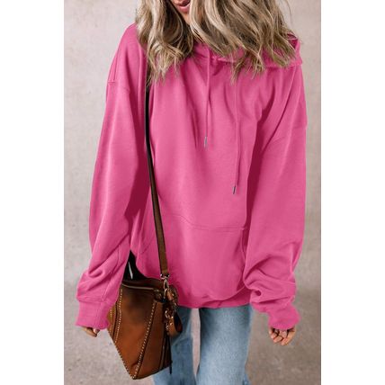 Bonbon Fleece Lined Kangaroo Pocket Drawstring Chunky Hoodie
