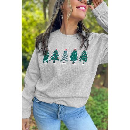 Gray 2-side Printed Christmas Tree Letter Graphic Sweatshirt