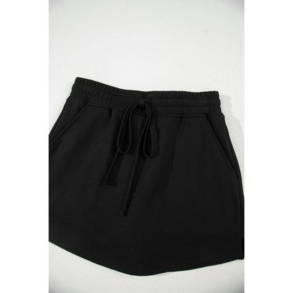Black French Terry Drawstring Mini Skort with Pockets