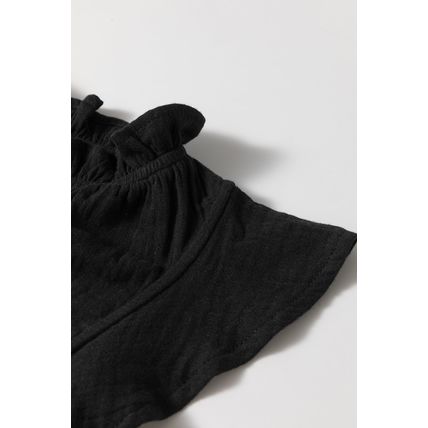 Black Ruffled Shoulder V Neck Shift Tank Top