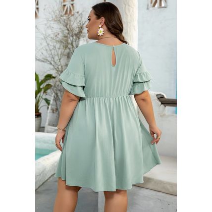 Grass Green Ruffle Trim Short Sleeve Plus Size Flared Mini Dress