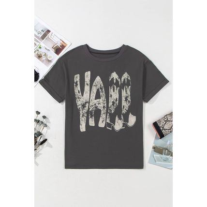 Carbon Grey Vintage Yall Cowboy Boots Graphic Tee