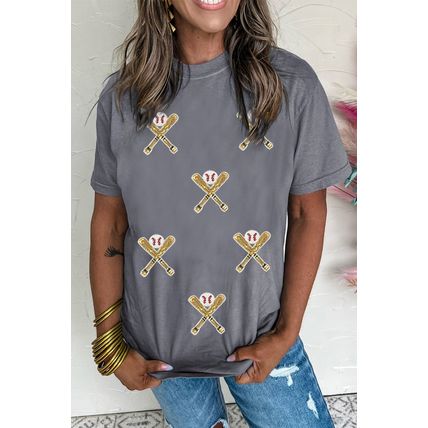 Gray Sequined Game Day Casual Tee