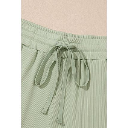 Smoke Green Textured Tank Top and Drawstring High Waist Pants Set