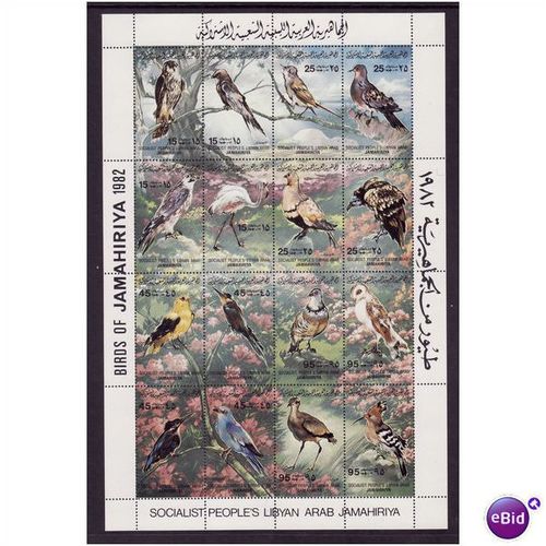 LIBYAN JAMAHIRIYA 1982 BIRDS 16 VALS SHEET SG 1190/1205 U/M MINT