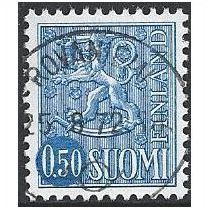 Mi 666 x: 50 p. blue Definitive Stamp: Arms of Finland, ordinary paper.