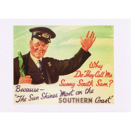 Southern Railway Poster Art Postcard Sunny South Sam William Brearley 1939 SR