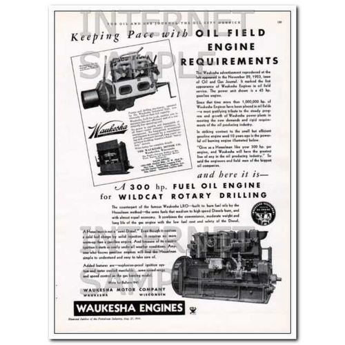 WAUKESHA MOTOR COMPANY 1934 oil field engine requirements vintage ad