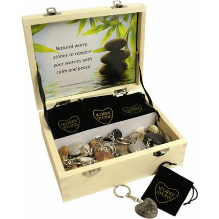 HEART SHAPED WORRY STONE KEYRING WITH A BLACK VELVET POUCH