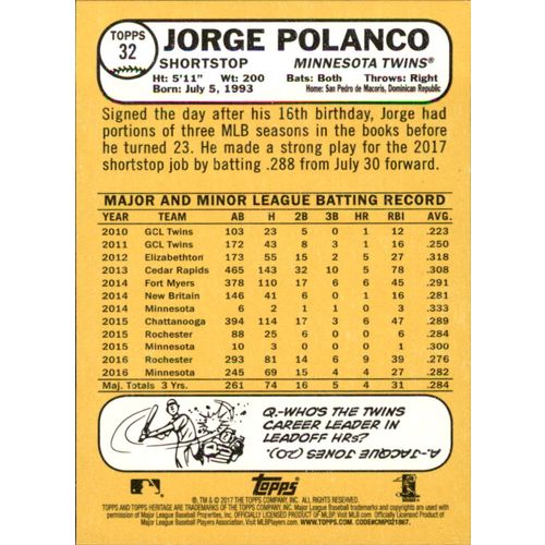 2017 Topps Heritage Baseball Jorge Polanco #32