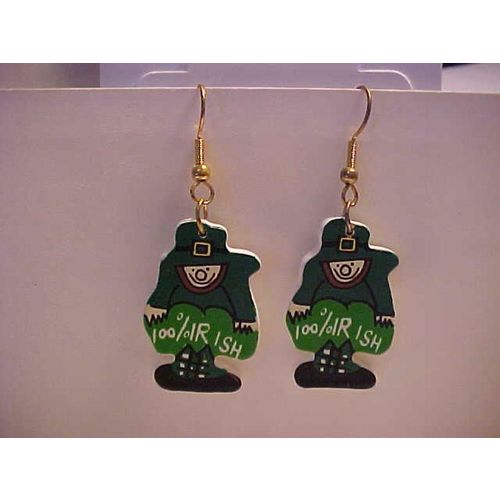 Leprechaun Earrings 100% Irish Leprechaun Charm Pierced Earrings 1-1/2"