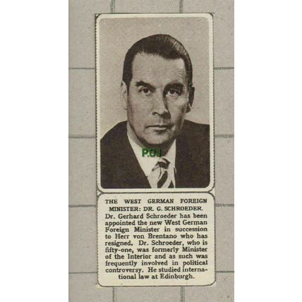 (5157) Dr Gerhard Schroeder West German Foreign Minister 1961 SMALL Clip